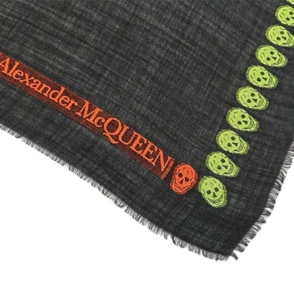 Alexander McQueen Neon Skull Scarf Black Rare Retails $430 - Picture 8 of 9